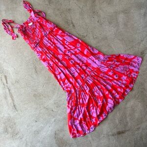 NWT Caballero Red Purple Botanical Print Rayon Summer Maxi Dress